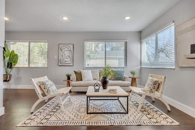 3510 Oak Springs Dr, Austin, TX 78721 - living room with plenty of natural light, wood finished floors, and recessed lighting