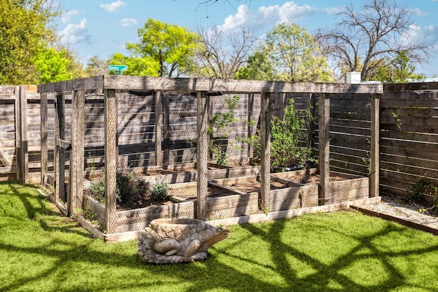 view of yard featuring a vegetable garden and a fenced backyard
