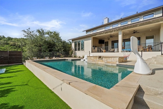 204 Ringtail Stream Dr, Lakeway, TX 78738 - view of swimming pool featuring ceiling fan and a patio