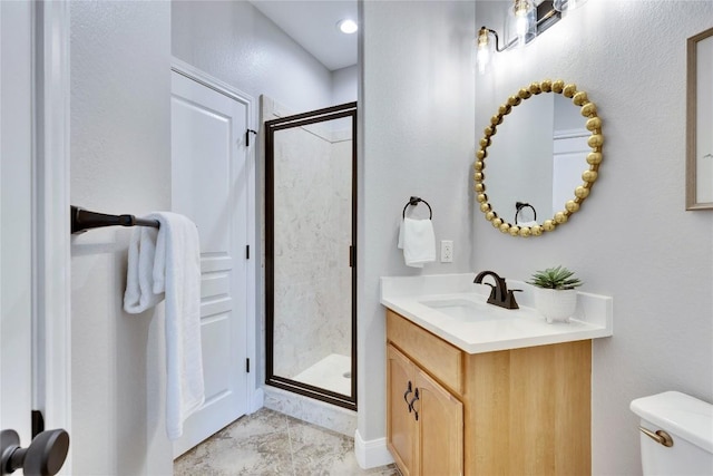 104 Standing Oak Dr, Georgetown, TX 78633 - bathroom featuring vanity, a stall shower, and toilet