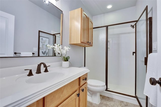 104 Standing Oak Dr, Georgetown, TX 78633 - bathroom featuring a stall shower, vanity, and toilet