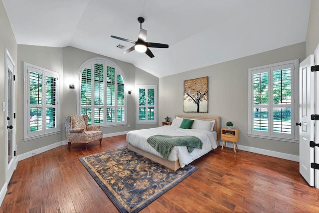 104 Standing Oak Dr, Georgetown, TX 78633 - bedroom with vaulted ceiling, wood finished floors, baseboards, and a ceiling fan