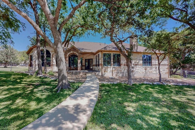 104 Standing Oak Dr, Georgetown, TX 78633 - single story home with a chimney and stone siding