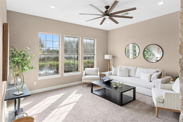 1420 Mirador, Leander, TX 78641 - carpeted living area with ceiling fan and recessed lighting