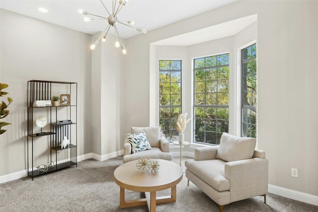 1420 Mirador, Leander, TX 78641 - living area featuring healthy amount of natural light, a chandelier, and carpet
