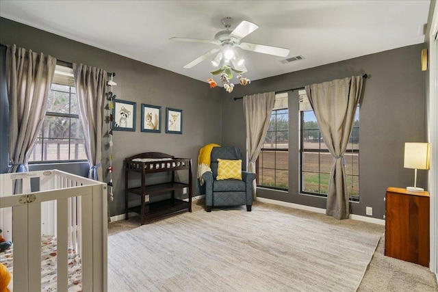 5014 Little Valley Rd, Leander, TX 78641 - bedroom featuring carpet flooring, a crib, and ceiling fan