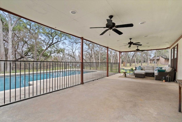 5014 Little Valley Rd, Leander, TX 78641 - view of patio / terrace with an outdoor living space and a ceiling fan