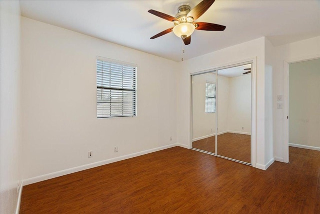 5014 Little Valley Rd, Leander, TX 78641 - unfurnished bedroom featuring wood finished floors, a closet, and ceiling fan