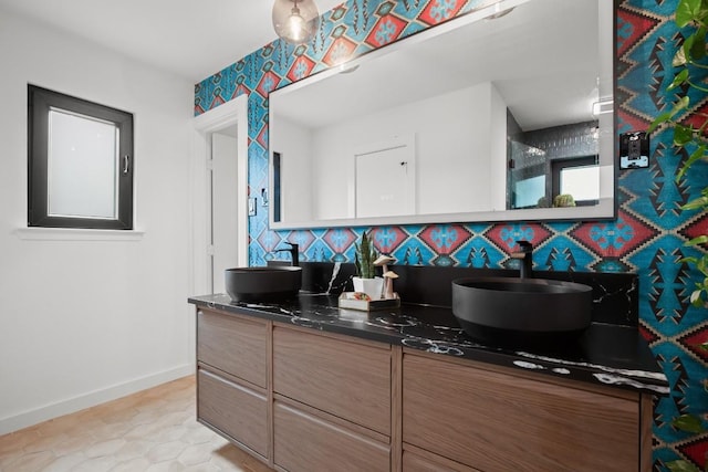 3503 Gable Dr, Austin, TX 78759 - kitchen featuring backsplash, dark countertops, and modern cabinets