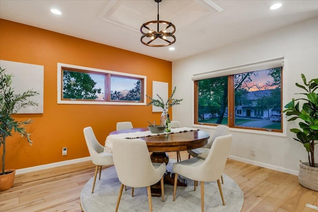 1607 Bay Hill Dr, Austin, TX 78746 - dining room featuring wood finished floors, recessed lighting, baseboards, and a chandelier