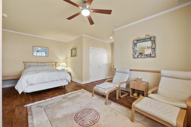 101 Knarr St, Austin, TX 78734 - bedroom featuring ornamental molding, wood finished floors, and a ceiling fan