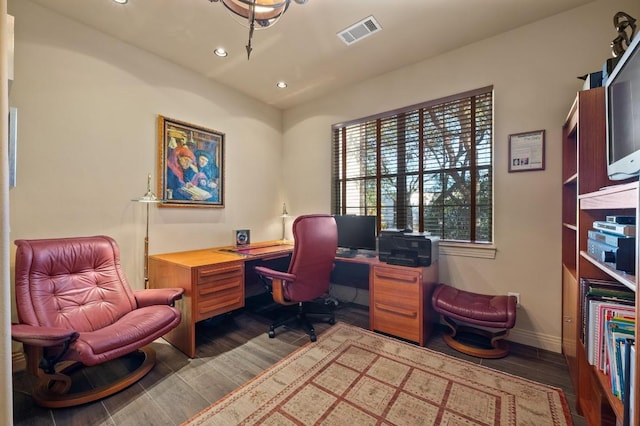 101 Knarr St, Austin, TX 78734 - office area with wood finished floors and recessed lighting