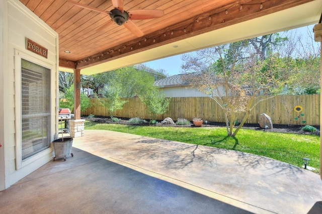 8016 Tahoe Parke Cir, Austin, TX 78726 - fenced backyard with a ceiling fan and a patio area