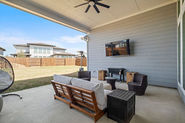 8112 Hubble Walk, Austin, TX 78744 - view of patio / terrace featuring ceiling fan and an outdoor living space