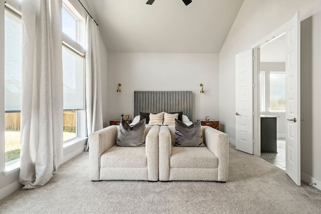 8112 Hubble Walk, Austin, TX 78744 - bedroom with carpet, vaulted ceiling, a ceiling fan, and connected bathroom