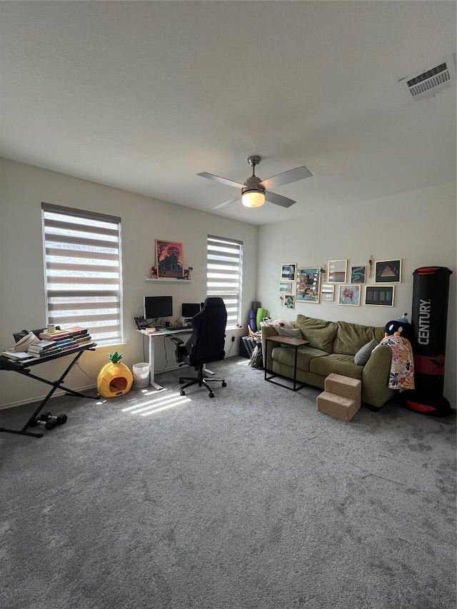 7900 Nightwing Rd, Austin, TX 78724 - office area featuring carpet, ceiling fan, and visible vents