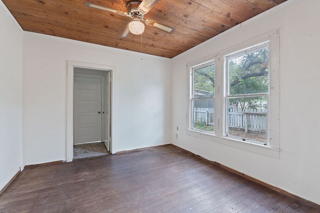18309 Lake Oaks Dr, Jonestown, TX 78645 - unfurnished room featuring wooden ceiling, wood-type flooring, baseboards, ceiling fan, and ornamental molding