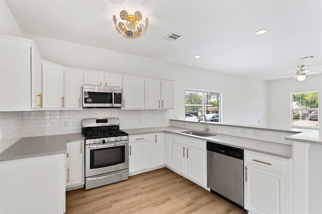 kitchen featuring tasteful backsplash, appliances with stainless steel finishes, a sink, and visible vents