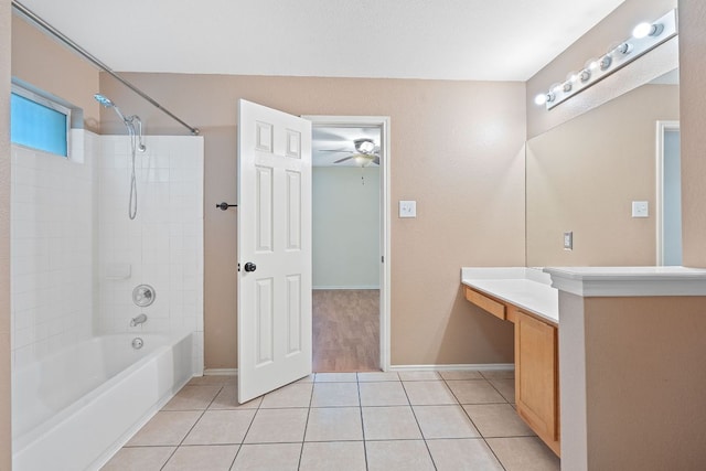 1142 Sundrop Pl, Round Rock, TX 78665 - full bathroom featuring tile patterned flooring, vanity, bathtub / shower combination, and ceiling fan