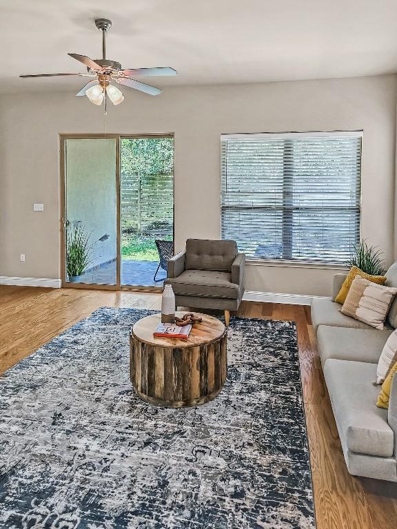 10601 Twisted Elm Dr, Austin, TX 78726 - living area with a ceiling fan and wood finished floors