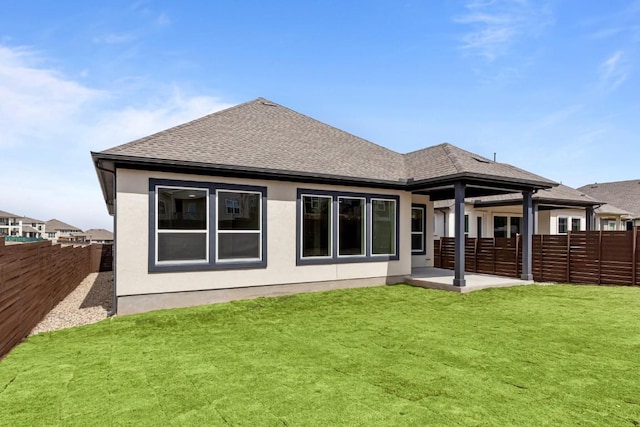 8212 Bouvreuil Dr, Austin, TX 78738 - back of house featuring a shingled roof, a patio area, and stucco siding