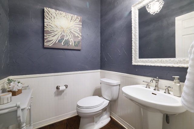10204 Treasure Island Dr, Austin, TX 78730 - half bath with wood finished floors and wainscoting
