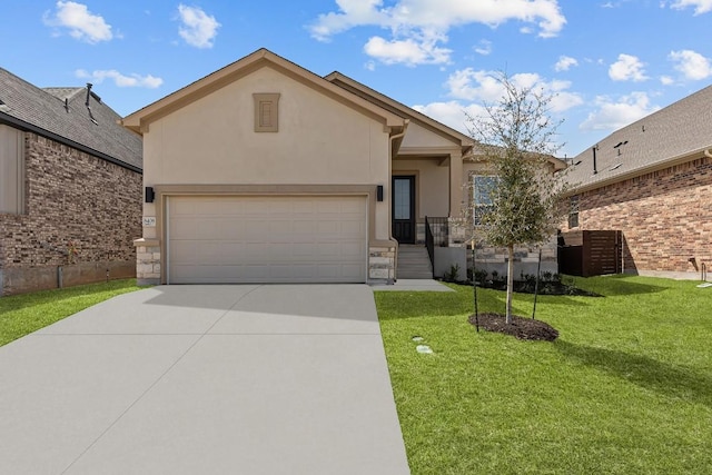 8408 Bouvreuil Dr, Austin, TX 78738 - view of front of home featuring stone siding, stucco siding, driveway, and a garage