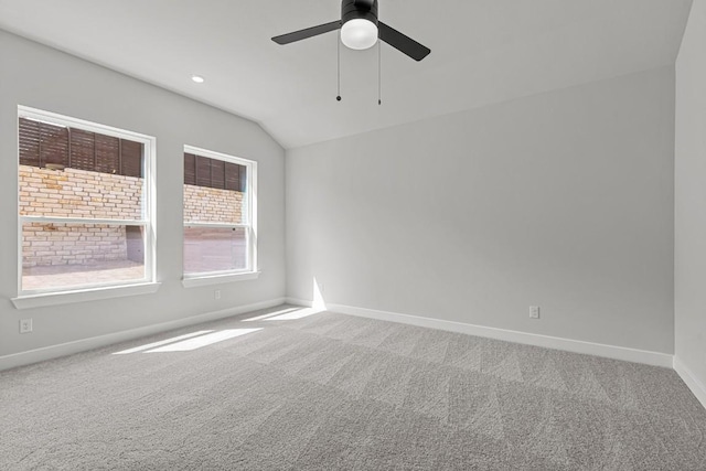 8408 Bouvreuil Dr, Austin, TX 78738 - carpeted empty room featuring baseboards, lofted ceiling, and ceiling fan