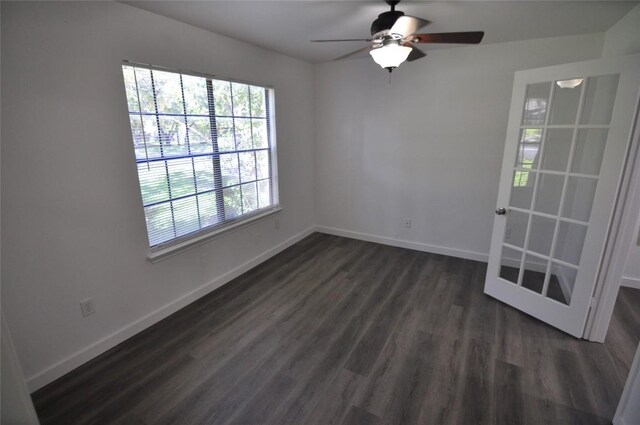 12223 Antoinette Pl, Austin, TX 78727 - empty room with baseboards, ceiling fan, and dark wood-style flooring