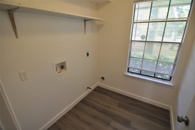 12223 Antoinette Pl, Austin, TX 78727 - washroom featuring hookup for a washing machine, dark wood-style flooring, and hookup for an electric dryer