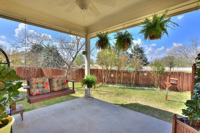 2435 Candle Ridge Trl, Georgetown, TX 78626 - view of patio with a fenced backyard and ceiling fan