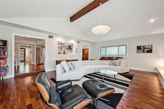 living area featuring dark wood finished floors, baseboards, and recessed lighting