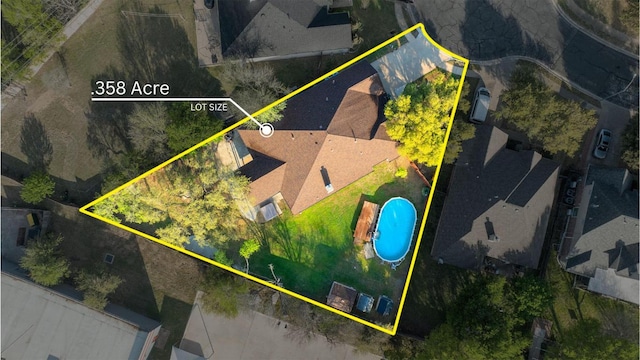 15835 Garrison Cir, Austin, TX 78717 - aerial view of property and surrounding area with property parcel outlined and a pool