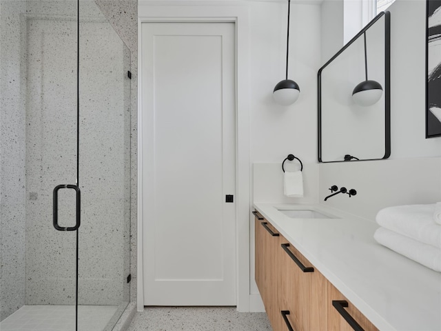 7516 Northcrest Blvd Unit B, Austin, TX 78752 - full bath featuring a stall shower, vanity, and speckled floor
