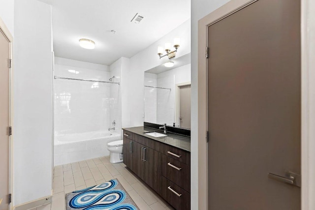 3600 S Lamar Blvd Unit 211, Austin, TX 78704 - bathroom featuring shower / bathtub combination, toilet, visible vents, tile patterned floors, and vanity