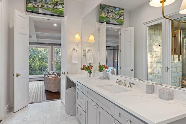 1106 Blackacre Trl, West Lake Hills, TX 78746 - bathroom featuring vanity and marble finish floor