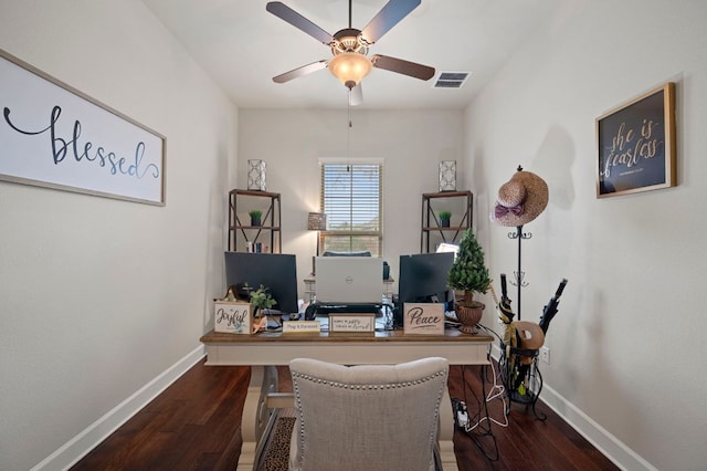 2429 Carretera Dr, Leander, TX 78641 - office with wood finished floors, ceiling fan, and baseboards