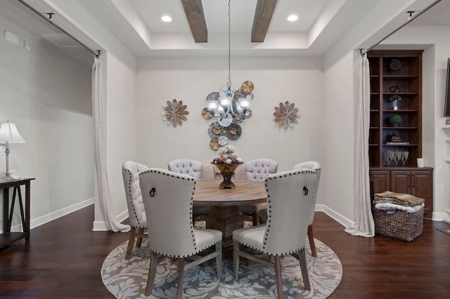 2429 Carretera Dr, Leander, TX 78641 - dining room featuring a chandelier, wood finished floors, a tray ceiling, and recessed lighting