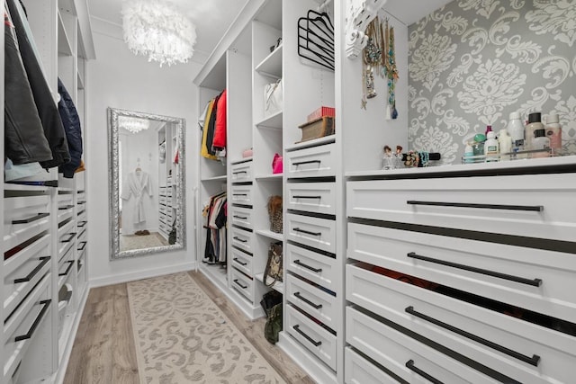30224 Briarcrest Dr, Georgetown, TX 78628 - walk in closet with an inviting chandelier and light wood finished floors