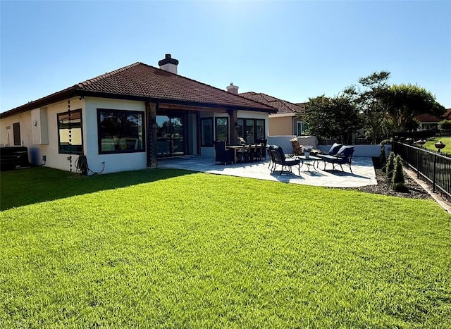 30224 Briarcrest Dr, Georgetown, TX 78628 - back of house with fence, a chimney, a patio area, and stucco siding