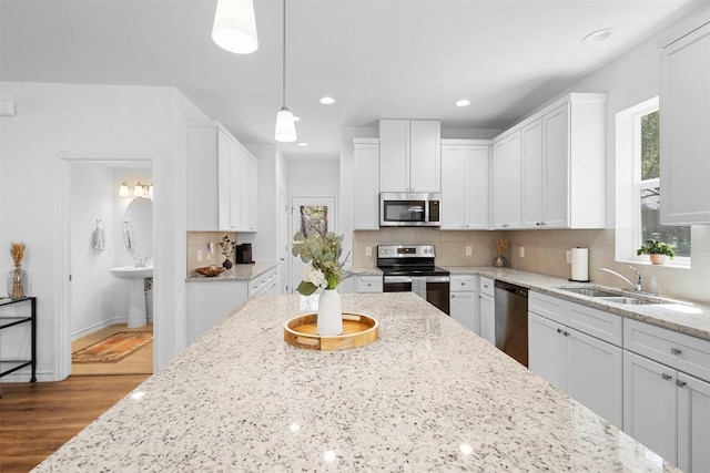 kitchen with white cabinetry, a wealth of natural light, a sink, and stainless steel appliances