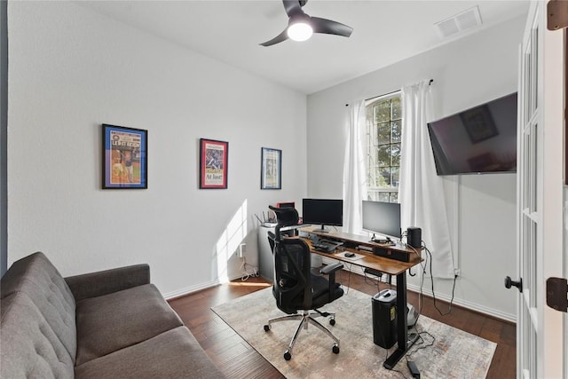 22300 Verbena Pkwy, Spicewood, TX 78669 - office area with wood finished floors and ceiling fan