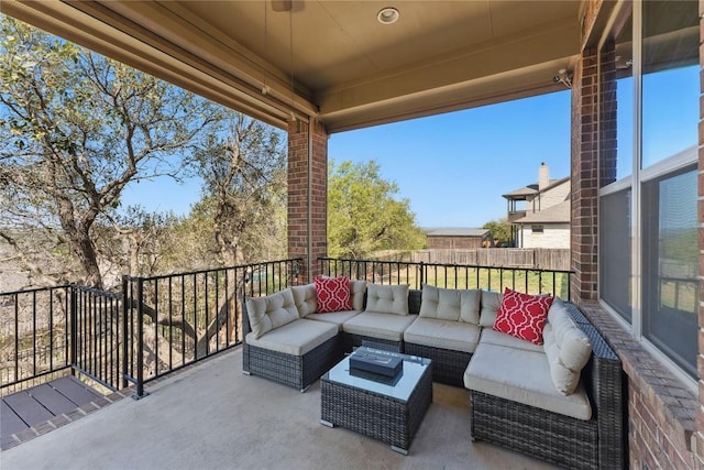 22300 Verbena Pkwy, Spicewood, TX 78669 - view of patio with an outdoor living space and ceiling fan