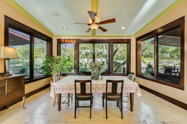 8700 Crest View Rd, Austin, TX 78737 - sunroom with stone tile floors, ornamental molding, and recessed lighting