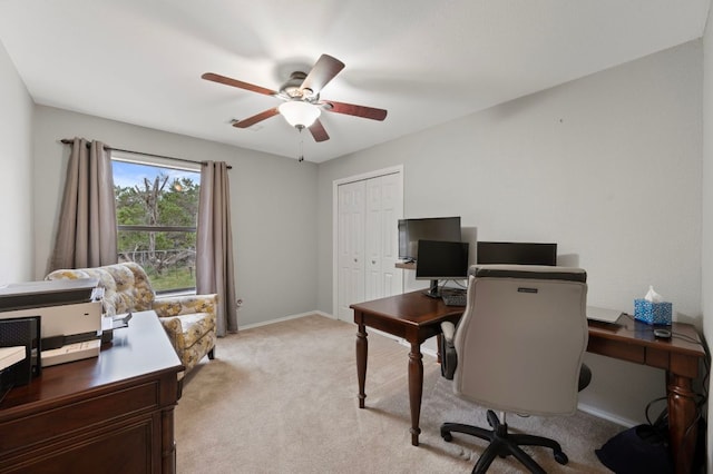 20807 Boggy Ford Rd, Lago Vista, TX 78645 - office area featuring light carpet and ceiling fan