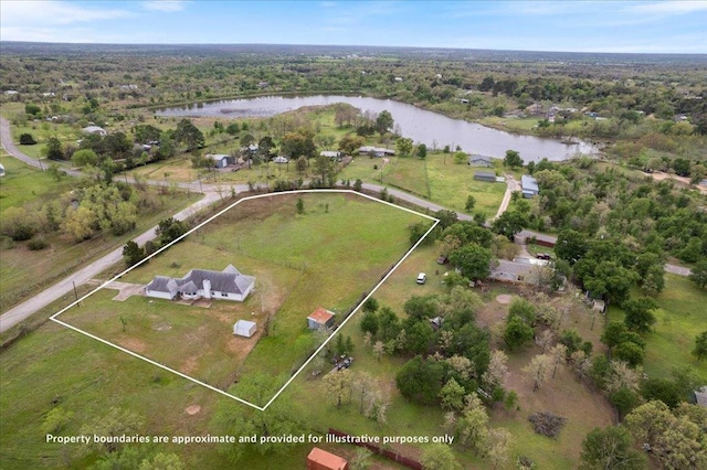 182 Lake Front Dr, Cedar Creek, TX 78612 - aerial view of property and surrounding area featuring a nearby body of water and property boundaries highlighted