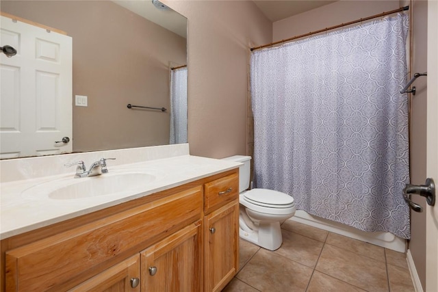 455 Rose Blossom Loop, La Vernia, TX 78121 - bathroom with vanity, tile patterned floors, and shower / tub combo with curtain