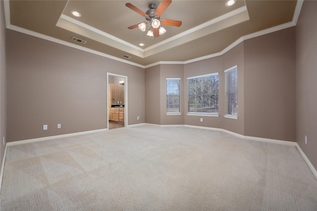455 Rose Blossom Loop, La Vernia, TX 78121 - unfurnished room with a raised ceiling, ceiling fan, carpet, recessed lighting, and ornamental molding