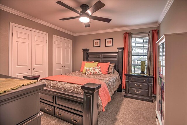 2921 Olympia Dr, Temple, TX 76502 - bedroom with carpet floors, crown molding, and multiple closets