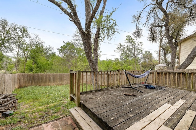 deck with a fenced backyard